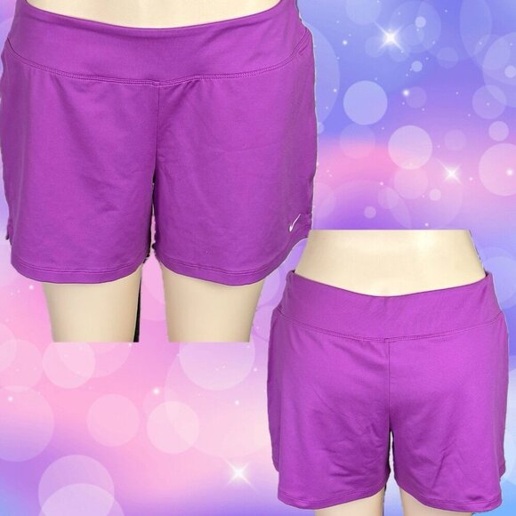 Nike L Logo Solid Magenta Dri-Fit Wide Elastic Waist Band Brief Lined Shorts - Picture 1 of 6